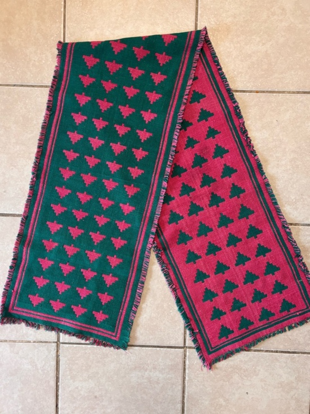Reversible Christmas Tree Pattern Table Runner Holiday Scarf